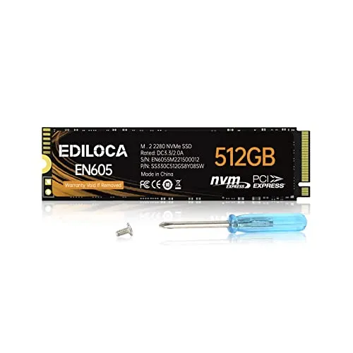 EDILOCA EN605 SSD 512GB PCIe Gen 3.0×4 NVMe1.3 M.2 2280 内蔵型SSD 3D TLC NANDフラッシュ搭載 最大読み込み2150MB/s ノートパソコンとデスクトップパソコン に対応 3年保証 (51