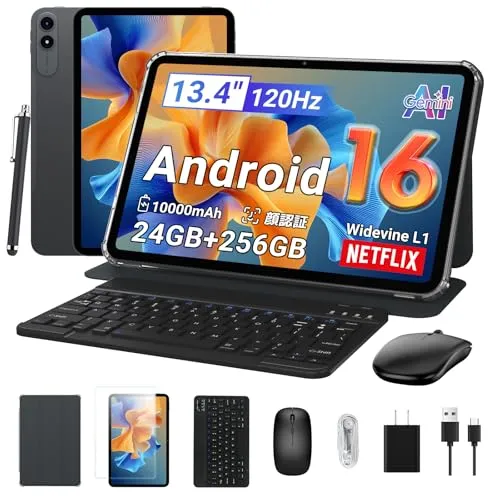 【Android 16 タブレット 13インチ以上】TABWEE T60pro Android16アップグレード可能 タブレット Wi-Fiモデル、120Hz FHD大画面、24GB+256GB+2TB拡張、T7280プロセッサ Tablet、Widevi