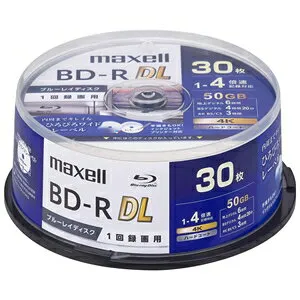 マクセル 録画用ブルーレイディスク BD-R DL ひろびろワイドレーベルディスク 1回録画用 50GB(2層) BRV50WPG.30SP