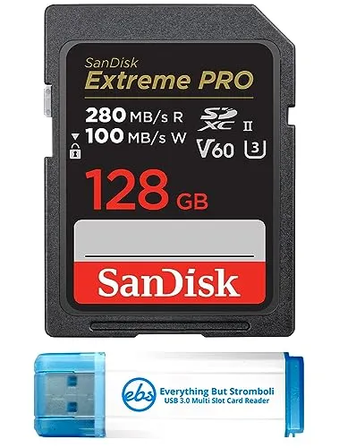 SanDisk SDXC メモリーカード 128GB UHS-II Extreme Pro V60 写真とビデオ用 (SDSDXEP-128G-GN4IN) Stromboli Micro & SDカードリーダー1個付き