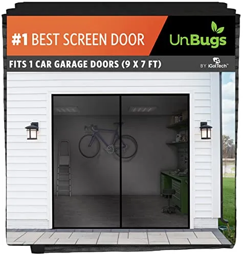 Garage Screen Doors for 1 Car Garage ? Fits up to 9’ Wide x 7’ High ? Fiberglass Mesh Magnetic Screen Door Black