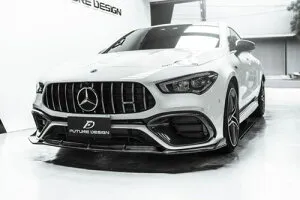 【FUTURE DESIGN】BENZ メルセデス・ベンツ CLA-Class W118 X118 CLA45フロントバンパー用リップスポイラー 本物DryCarbon ドライカーボン エアロ カスタム
