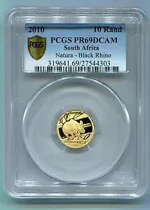 PCGS セキュア プラス 南アフリカ 2010 R10 ナチュラ クロサイ PR69DCAM 金貨