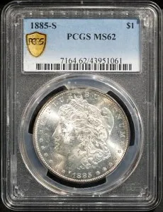 1885-S 銀貨 1ドル モルガンドル MS 62 PCGS # 43951061 + ボーナス