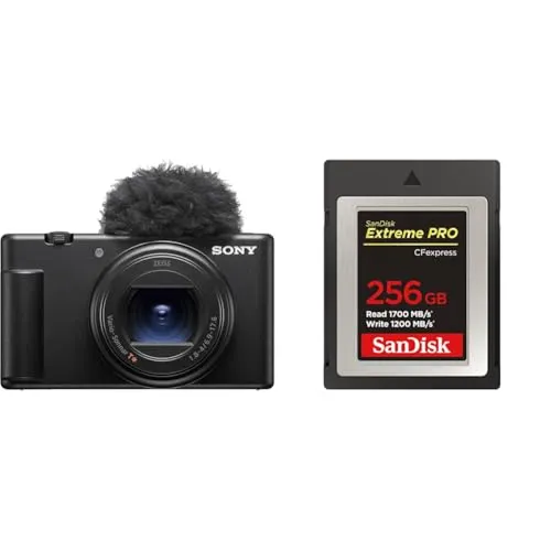 SONY(ソニー) コンパクトデジタルカメラ VLOGCAM Vlog用カメラ ZV-1II ボディ ウィンドスクリーン付属 18-50mm F1.8-4.0 ズームレンズ ブラック ZV-1M2 B + 【 サンディスク 正規品 】 CFexpress