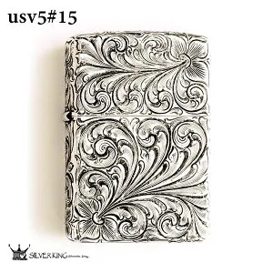 Zippo 純銀ジッポーライター Silver King シルバーキング USV5(No.15) ハイポリッシュ・ミラー/スターリングシルバー 925 手彫り/彫刻 高級 喫煙具 キャンプ 誕生日 ギフト プレゼント 記念品 贈答品