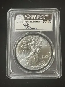 2017年-w アメリカン シルバー イーグル PCGS MS 70 1/1000 メルカンティ サイン入り FDI