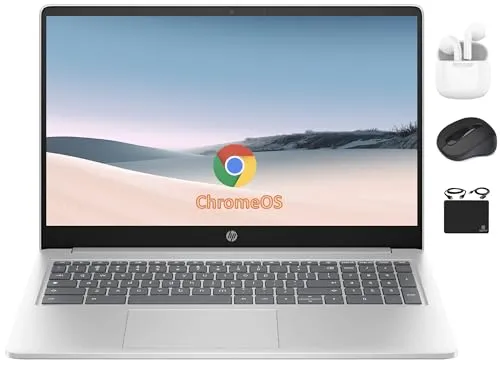 HP Chromebook 15.6インチ HD フラッグシップノートパソコン 学生ビジネス用 クアッドコア Intel N200プロセッサー 8GB RAM 320GB ストレージ (64GB eMMC + 256GBカード)、ウェブカメラ、WiFi、ロ