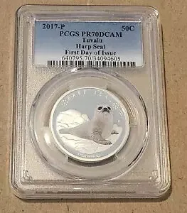 2017 P PCGS PR70DCAM FDI ツバル ハープシール 1/2オンス シルバー
