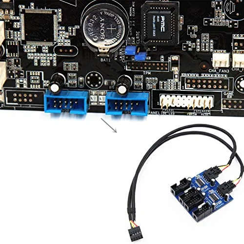 9ピン 9ピン(10ピン) マザーボードヘッダーから4x9ピン(10ピン)オス Yスプリッター延長アダプターケーブル。