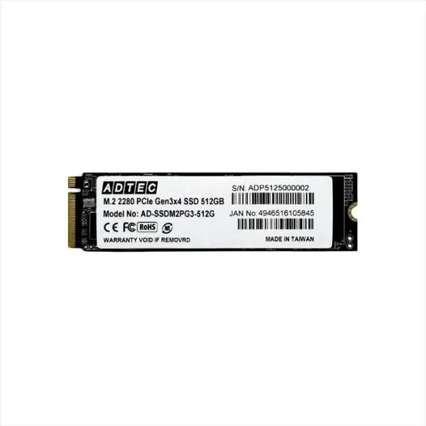 代引不可 SSD M.2 NVMe PCIe Gen3x4 (2280) 512GB ADTEC AD-SSDM2PG3-512G