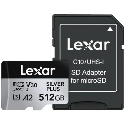 Lexar 512GB Professional Silver Plus Micro SDカード UHS-I C10 U3 V30 フルHD & 4K 最大205/150MB/s microSDXCメモリーカード ビデオグラファー/ゲーマー向け (LMSS