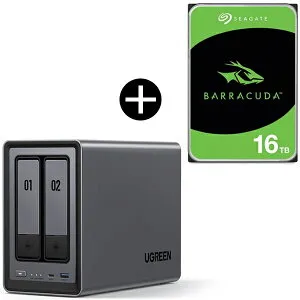 【国内正規店】【HDDセット】 UGREEN DXP2800 NASync NAS 2ベイ + Seagate ST16000DM001 ハードディスクセット 16TB ネットワークHDD スマホ連携 写真バックアップ 初心者向け NFCワンタッチ接続