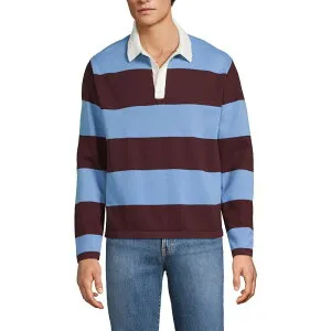 ランズエンド メンズ トップス Tシャツ ポロシャツ セーター コットン Men's Lands' End Long Sleeve Cotton Rugby Sweater Polo Burgundy Blue Stripe ブルー