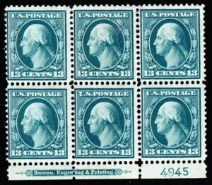 US 339 13セント ワシントン造幣局 プレートブロック 6枚 #4945 F-VF OG NH SCV $875