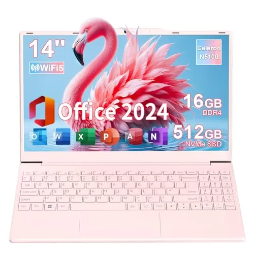 ノートパソコン Office 2024 搭載 14インチ laptop ピンク 軽量 わずか1.21kg/インテル N5100 安定静音/1920×1080/薄型ノートpc 16GBメモリ DDR4 （2スロット／拡張可能 up to 64GB対応）/50