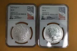 2023年 モルガン・ダラーとピース・ダラーのセット NGC MS70 トーマス・ウラム直筆サイン