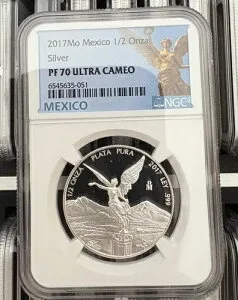 2017 Mo Mexico Libertad PF70 ウルトラ カメオ 1/2 オンス シルバー プルーフ オンザ コイン ????