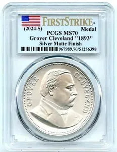1893 年グローバー クリーブランド大統領 .999 銀メダル、PCGS MS-70 ファースト ストライク!