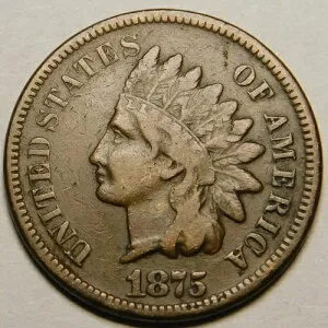 1875年インディアンヘッドセントペニーF-VF「実物コイン写真」