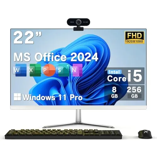 VETESA 一体型PC 22型フルHD/IPSパネル/Win 11/MS Office 2024/Corei5/メモリ 8GB/SSD 256GB/無線WIFI/RJ45 LANポート/カメラ/初期設定済 デスクトップパソコン 有線キーボード/有線マウス