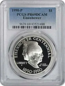 1990-P アイゼンハワー・アイク記念銀貨 PR69DCAM PCGS プルーフ 69 DC