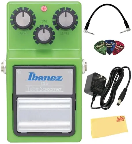 Ibanez TS9 チューブスクリーマー オーバードライブペダルバンドル 電源、パッチケーブル、ピック、Austin Bazaar研磨布付き