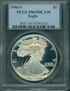 1990-S アメリカン シルバー イーグル ASE S$1 PCGS PF69 PR69 プルーフ PR-69 PR69DCAM カメオ