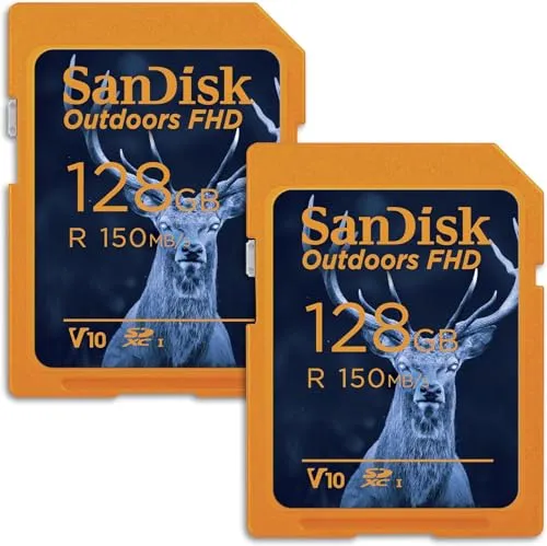 SanDisk 128GB 2枚パック アウトドア FHD SDXC UHS-I メモリーカード (2x128GB) - 最大150MB/秒、C10、U1、V10、トレイルカメラSDカード - SDSDUWC-128G-GN6V2
