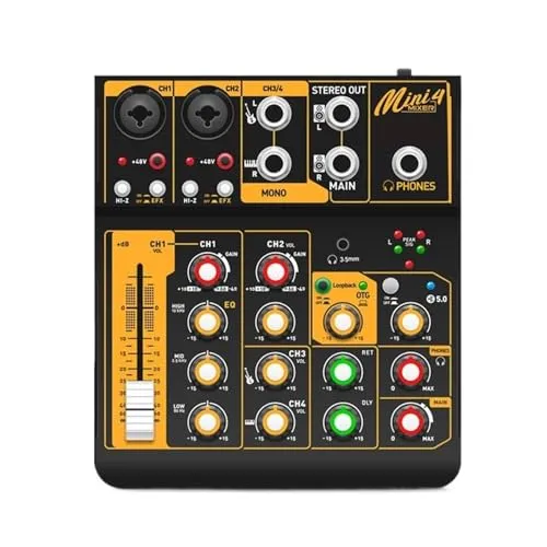 6 チャンネル金属オーディオインターフェイスミキサー Bluetooth 遅延リピート効果サウンドミキシングコンソール PC 録音(4 Channel)