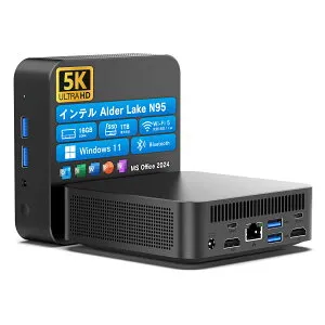 VETESA ミニpc N95搭載 5K 60Hz 3画面出力 HDMI/高速Wi-Fi/RJ45有線LAN DDR4 16GB SSD 512GB windows11 office2024搭載 小型pc