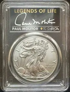 2016-(S) $1 シルバー イーグル レジェンド オブ ライフ ポール モリター PCGS MS70 わずか 15 個のうちの 1 個!
