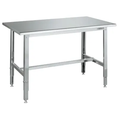 サカエ ステンレス高さ調整作業台 天板R付き SUS430 耐荷重150kg 幅900×奥行600×高さ700～900mm SUT4-096RC
