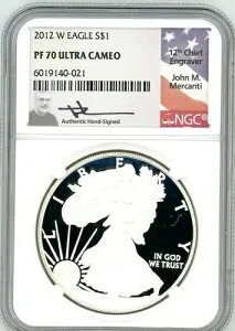 2012 W $1 1オンス プルーフ シルバー イーグル PR70 NGC ジョン・マーカンティ