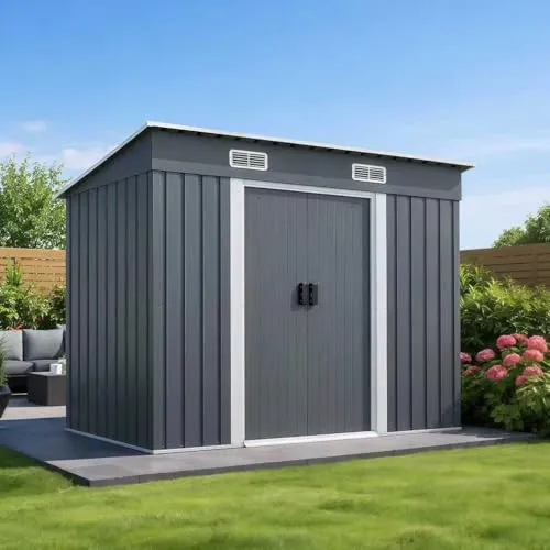 【タイプC】 物置 屋外 スチール製 大型 大容量戸外収納庫 幅238×奥行131×高さ182cm 床材補強フレーム付き 引き戸 両開き 換気口付き 防水 防錆 頑丈 大容量 倉庫 収納 ガーデニング 庭 畑 農場 オシャレ