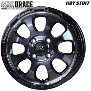 14インチ 4.5J 4H100 +45 HotStuff ホットスタッフ マッドクロスグレイス ブラッククリア/リムブラック アルミホイール単品 4本（1台分）送料無料