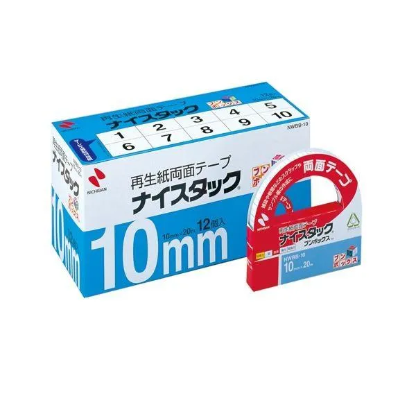 (まとめ) ニチバン ナイスタック 再生紙両面テープ ブンボックス 大巻 10mm×20m NWBB-10 1パック(12巻) 〔×2セット〕