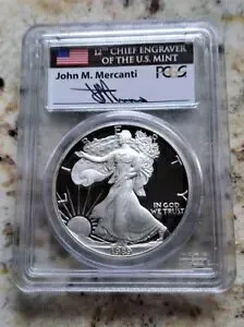 1989 S プルーフ シルバー イーグル PCGS PR69DCAM ジョン メルカンティ 直筆サイン入りフラッグ ラベル