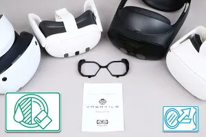 VRメガネ【Meta Quest3、PSVR2、Meta Quest Pro、Quest2、PICO4、Varjo、HTC VIVEシリーズ対応】ヘッドマウントディスプレイ専用メガネフレーム VRsatile/ヴァーサタイル（IRブルーカットコート+アメイジング