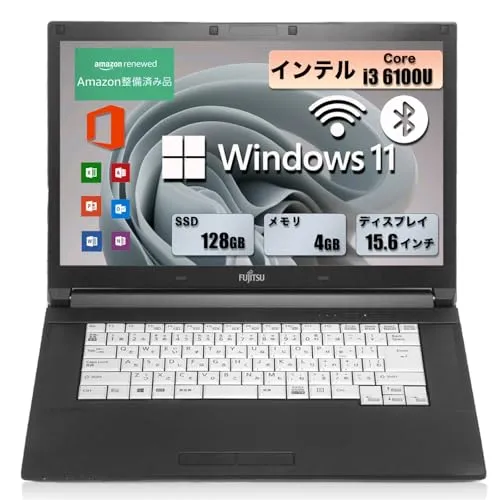 【整備済み品】軽量ノートパソコン 富士通 LIFEBOOK A576 第6世代 インテル Core i3 6100U(2.2Ghz) /15.6インチ1366x768 /Windows 11＆office 2019搭載/HDMI/WIFI/Bluetoot