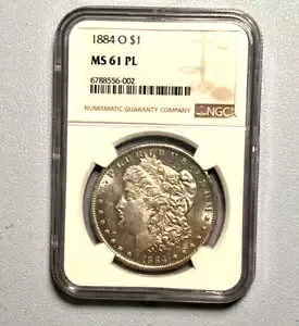 1884 O モーガン シルバー ダラー - MS 61 PL - ブラスト ホワイト カメオ付き - NGC - 無料発送
