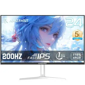 Amzfast24インチゲーミングモニター白200Hz/1msMPRT/FastIPS/FHD/HDR/AdaptiveSync/目に優しい/HDMI+DP搭載/75x75VESA/5年保証/AMZG24X1W(ホワイト)