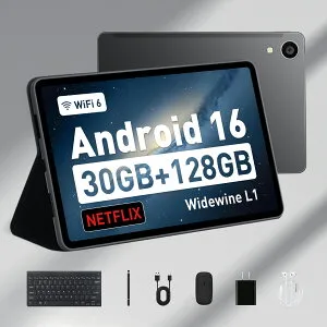 【お得なセット】豪華8点セット タブレット 10インチ Android 16 wi-fi モデル 30GB+128GB+1TB拡張 1280*800ディスプレイ 8コアCPU Widevine L1対応 5000mAhバッテリー 5MP/8MPカメラ WiFi 6 BT5.4 ゲーム ドラマ 子供