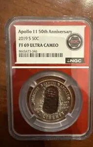 2019年 アポロ11号 プルーフ ハーフドル記念 NGC PF69 PCGS PR70