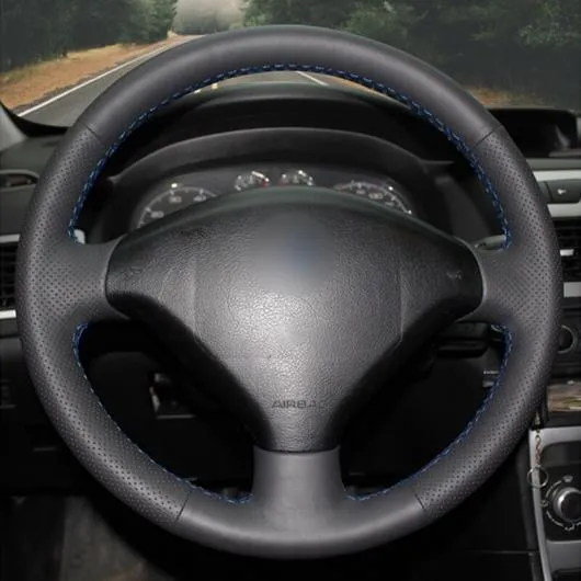 ステアリングホイールカバー 編み上げタイプ ブラック 人工レザー ブラウン 適用: プジョー 307 2001-2008 307 SW ブラック 糸～グレー 糸 AL-FF-0654 AL