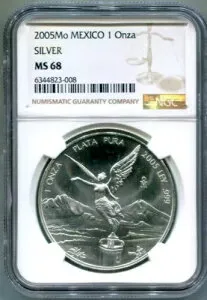 NGC-MS68 2005-Mo 1-ONZA シルバー LIBERTAD - 少量発行 - 送料無料