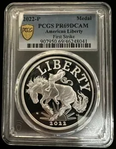 2022P プルーフ アメリカン リバティ 1オンス シルバーメダル PCGS PR69DCAM FS スモールミルクスポット