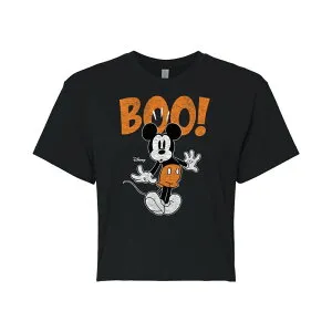 ディズニー レディース トップス Tシャツ クロップド Disney's Mickey Mouse Juniors' Scared Boo Cropped Tee Black ブラック