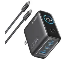 Anker Charger (100W、3 Ports) with USB-C & USB-Cケーブル B121BNZ1 [ダークグレー]