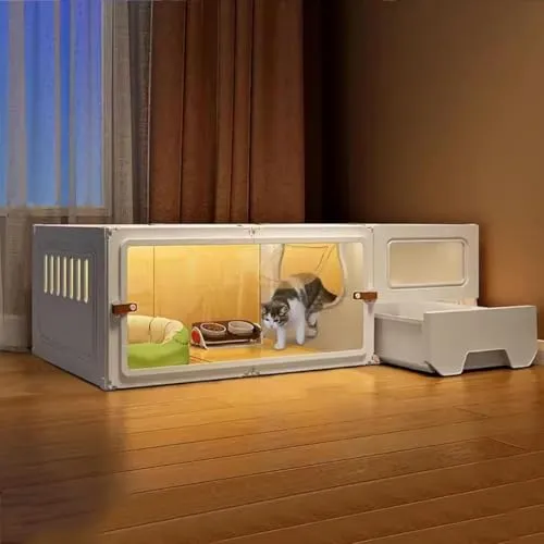 Kisigim 猫 ケージ 猫ケージ キャットケージ ケージ 猫 猫用ケージ 猫ケージ 屋内用、大型 DIY 猫用囲い、通気性良好、猫用トイレ付き、1～3 匹の猫に最適な運動場所 (ホワイト,1段105*45*35cm)